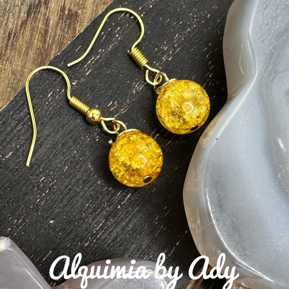 Alquimia Gold and yellow Minimalist Earrings crackled quartz - Picture 1 of 1
